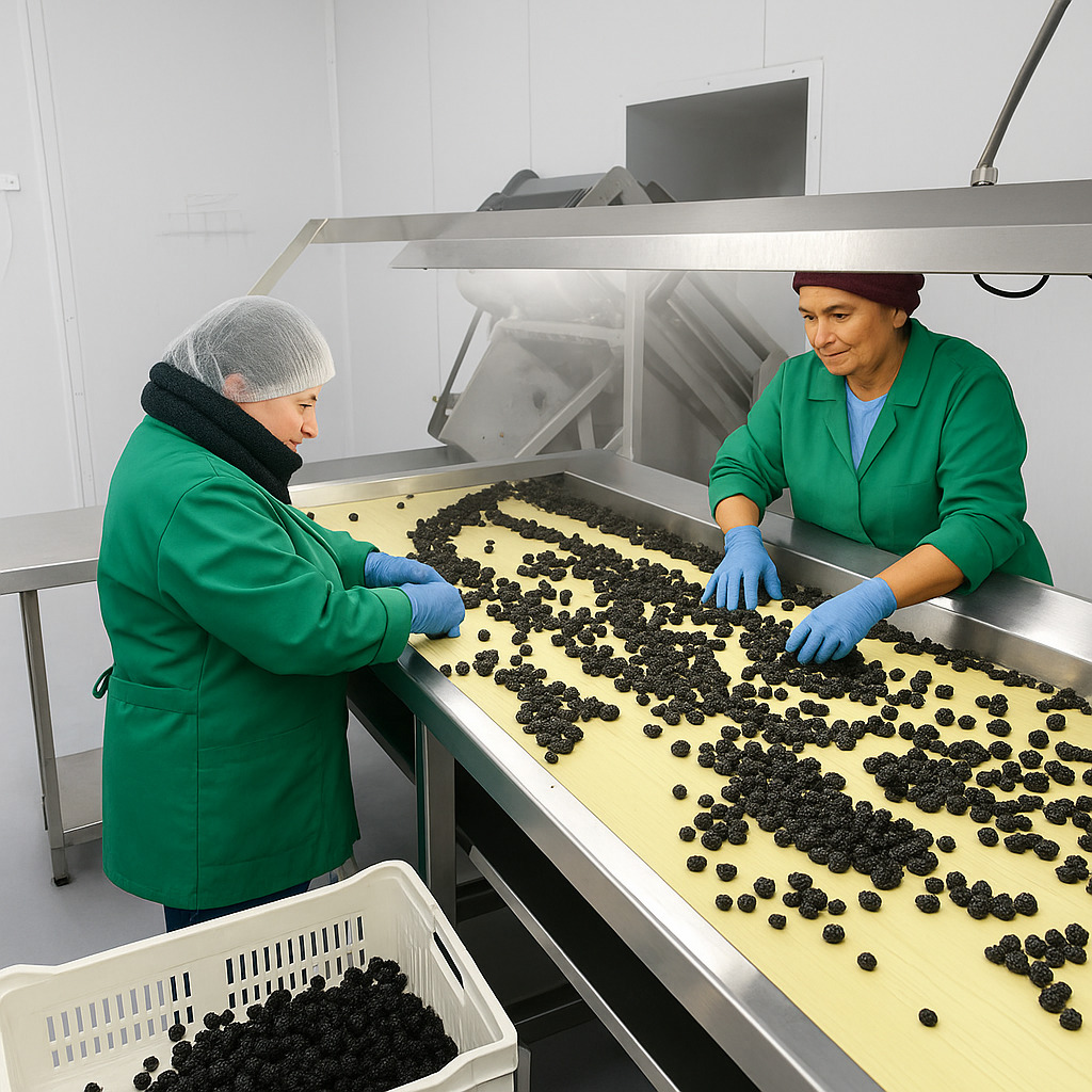 Personal de planta Agracom seleccionando productos